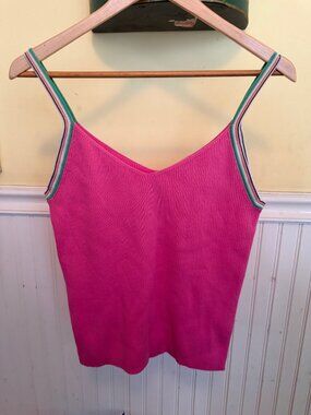 Old Navy y2k Pink Ribbed Knit Tank Top Striped Trim XL